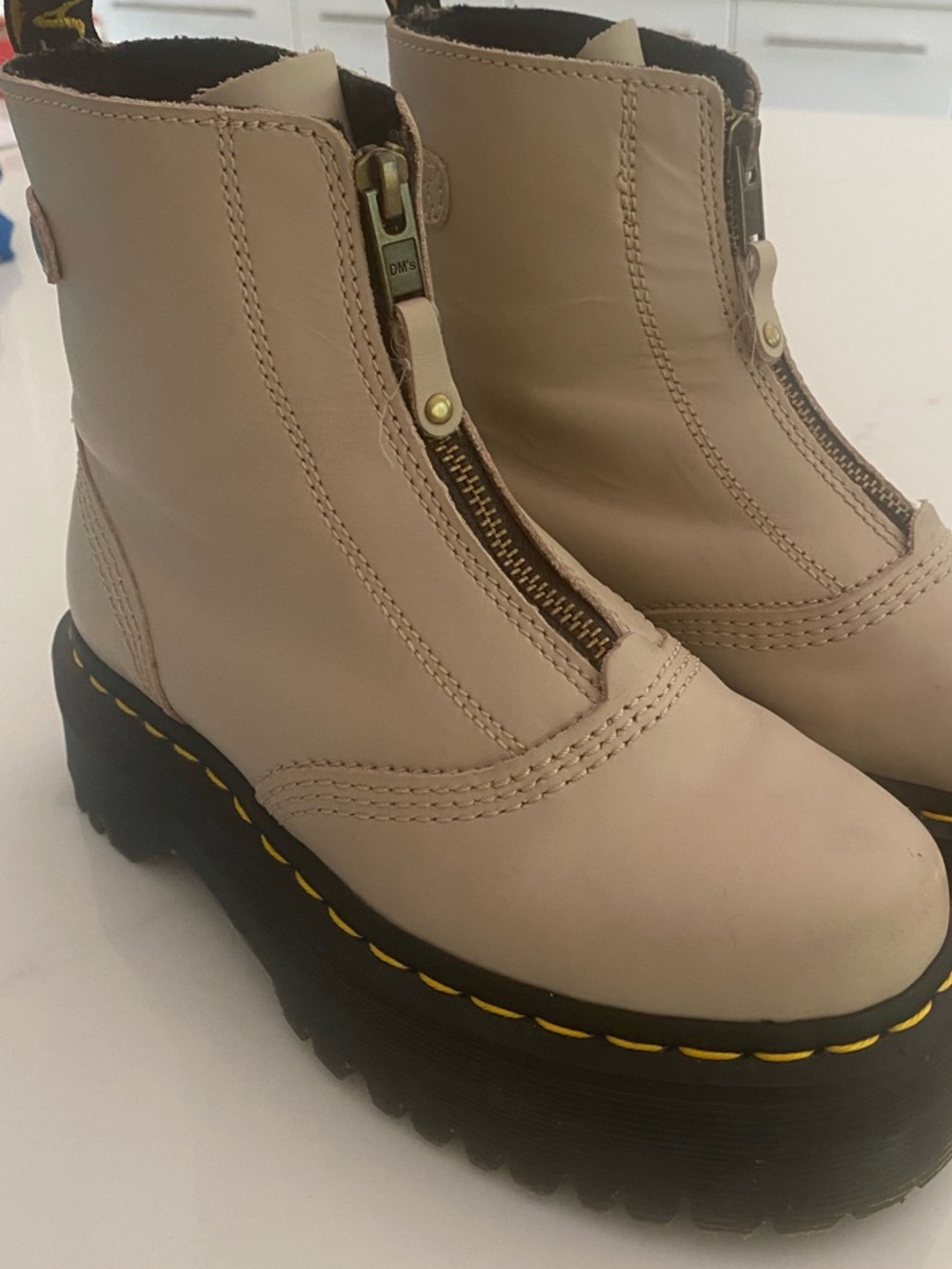 Dr. Martens Cream Front-Zip Platform Ankle Boots